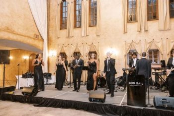 Live band performing at an elegant event.
